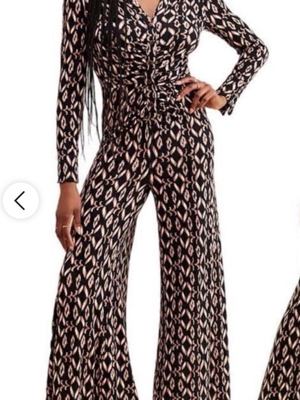 Free People Printed Wide-Leg Jumpsuit Black Tan Diamond Print — AS IS